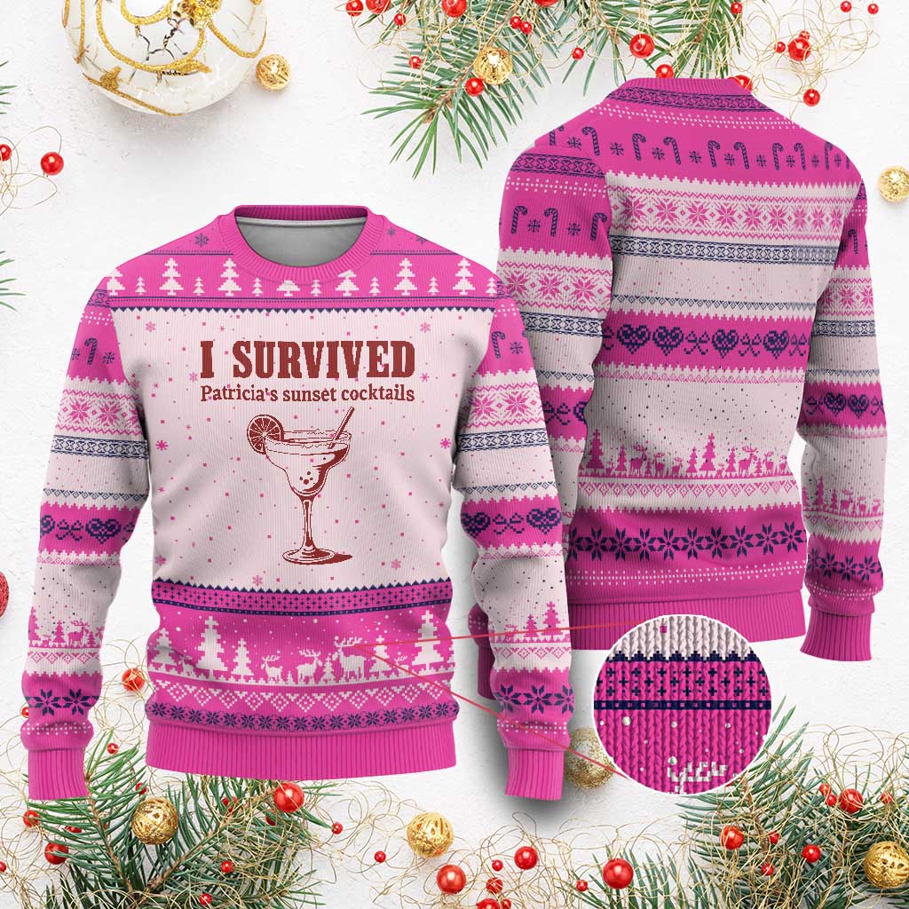 I Survived Patricia's Sunset Cocktails Ugly Christmas Sweater Vintage 90s Trendy TV Show Movie