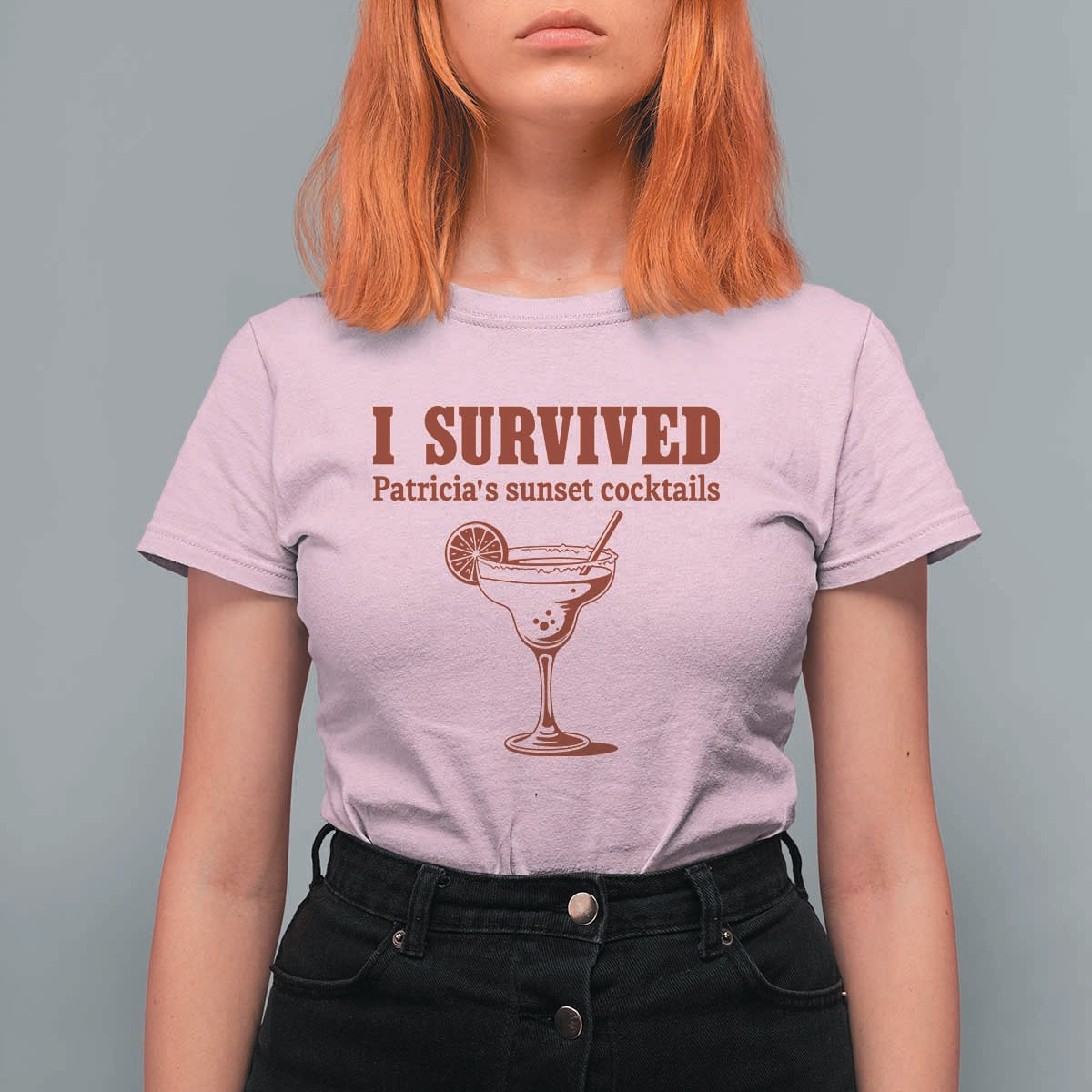 I Survived Patricia's Sunset Cocktails T Shirt For Women Vintage 90s Trendy TV Show Movie