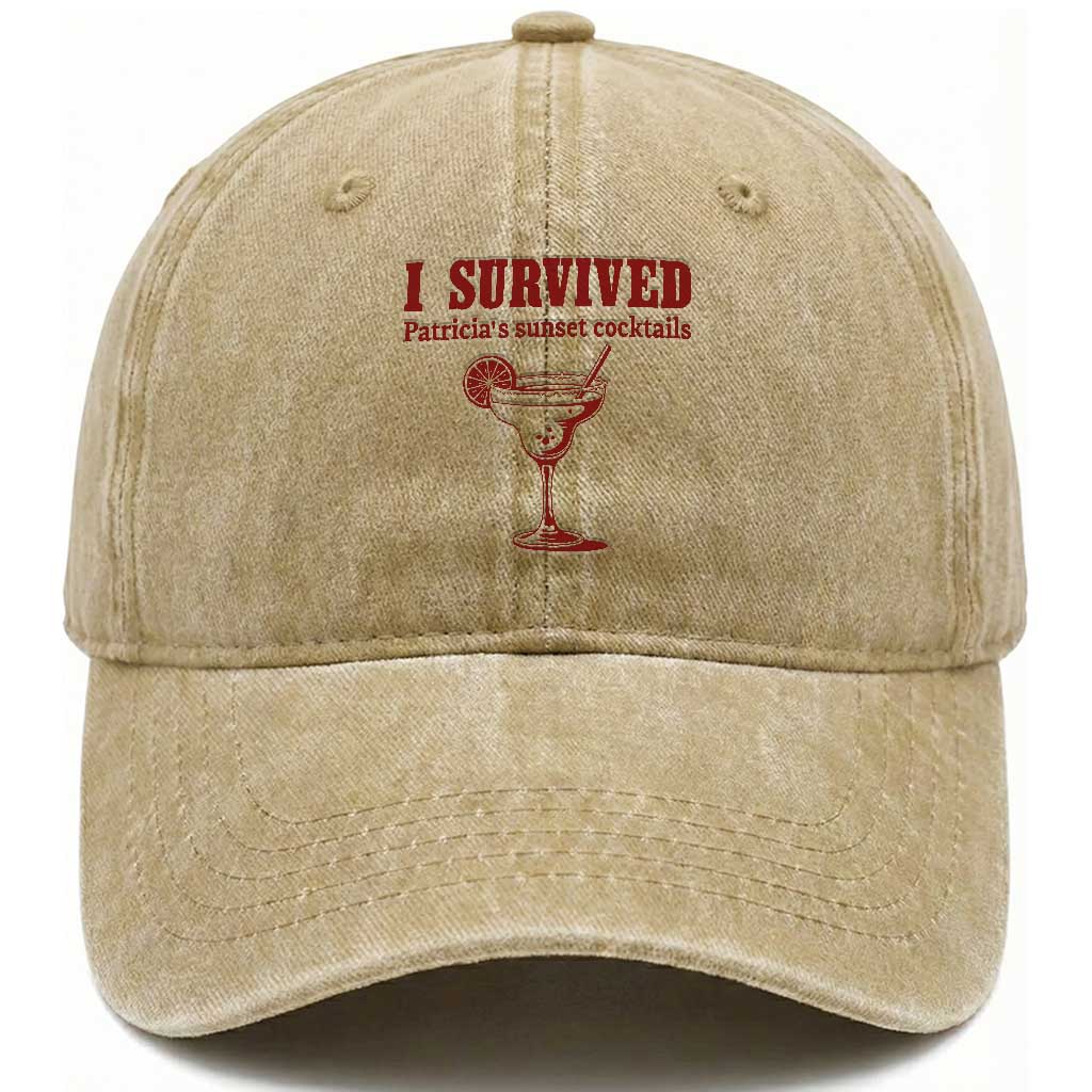 I Survived Patricia's Sunset Cocktails Washed Cotton Baseball Cap Vintage 90s Trendy TV Show Movie