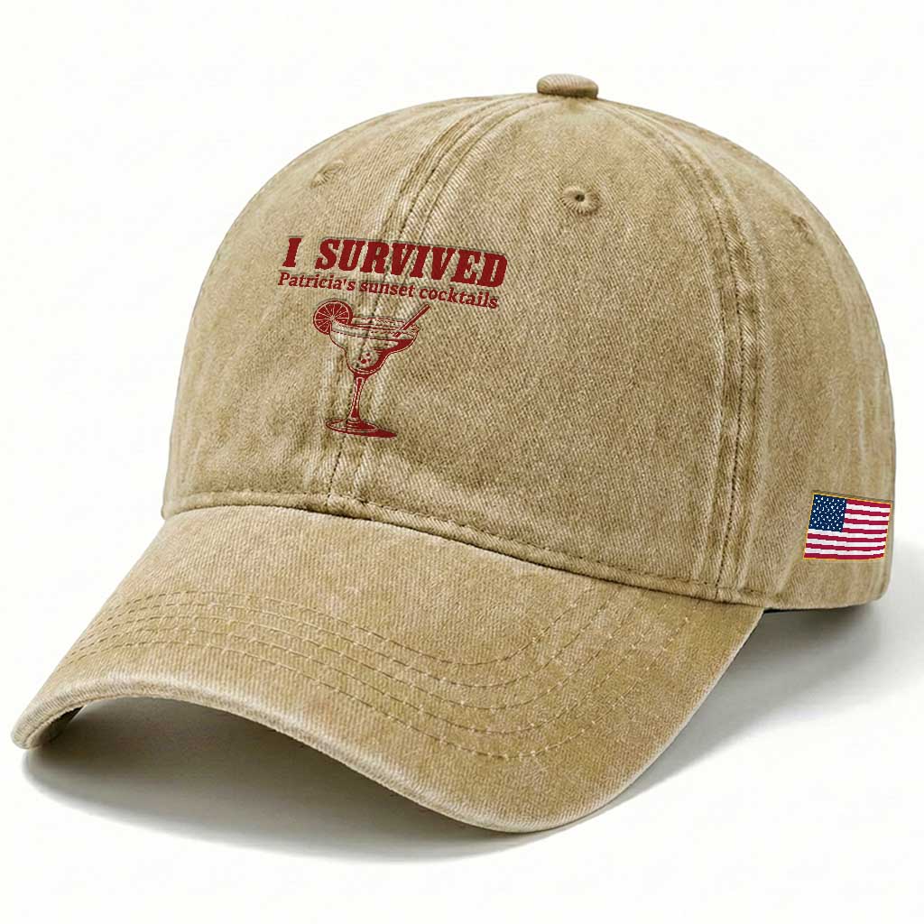 I Survived Patricia's Sunset Cocktails Washed Cotton Baseball Cap Vintage 90s Trendy TV Show Movie