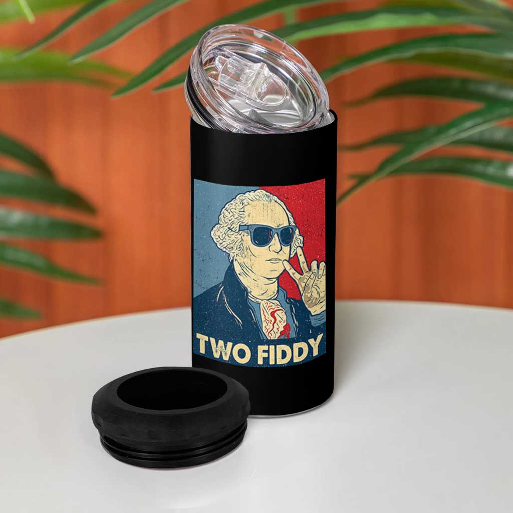 Two Fiddy George Washington 250th Anniversary 4 in 1 Can Cooler Tumbler Funny 4th of July