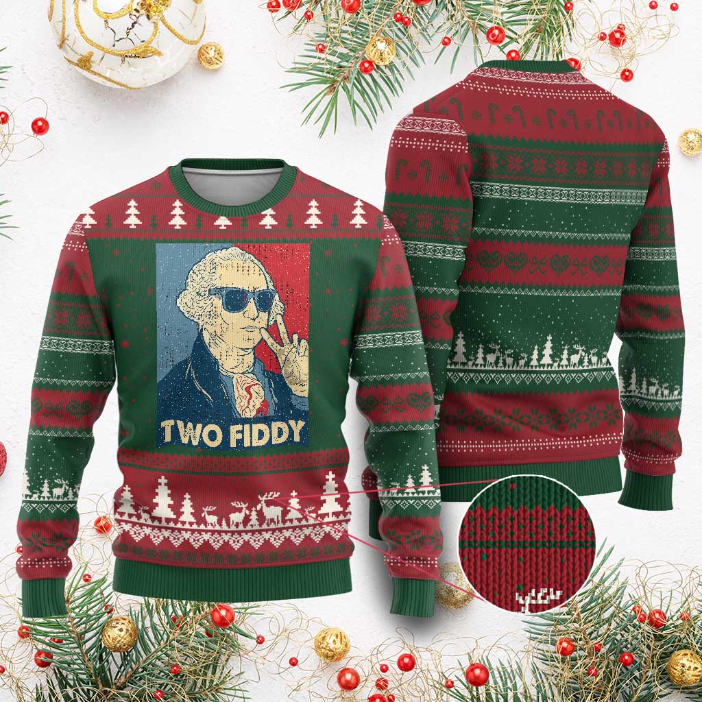 Two Fiddy George Washington 250th Anniversary Ugly Christmas Sweater Funny 4th of July