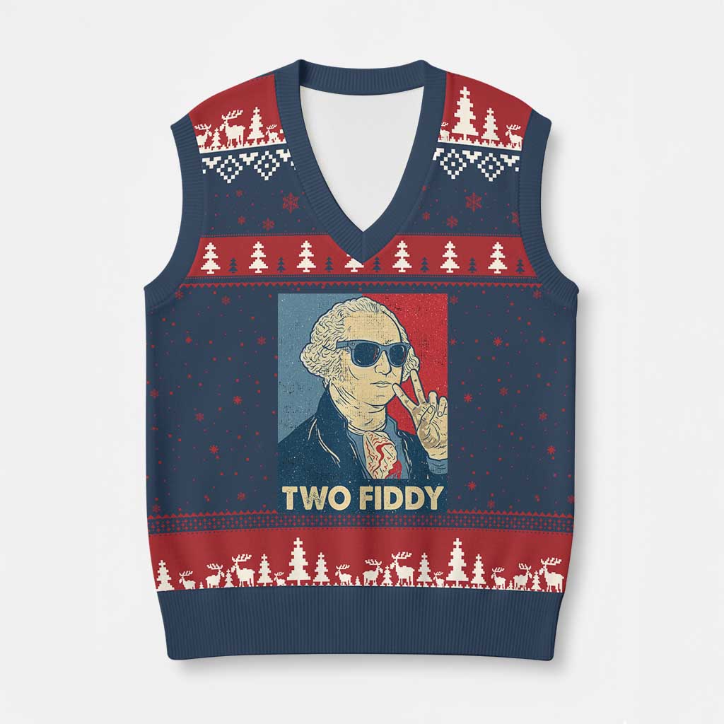 Two Fiddy George Washington 250th Anniversary V-Neck Knit Sweater Vest Funny 4th of July