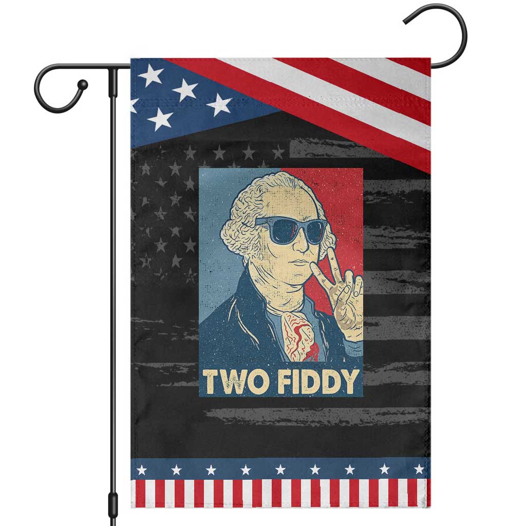 Two Fiddy George Washington 250th Anniversary Patriotic Garden Flag Funny 4th of July