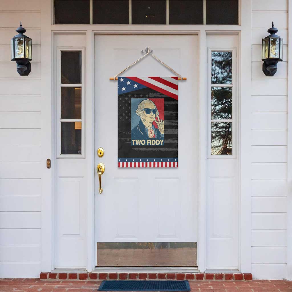 Two Fiddy George Washington 250th Anniversary Patriotic Garden Flag Funny 4th of July