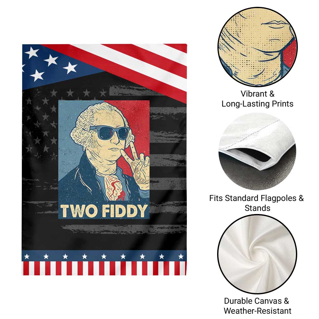 Two Fiddy George Washington 250th Anniversary Patriotic Garden Flag Funny 4th of July