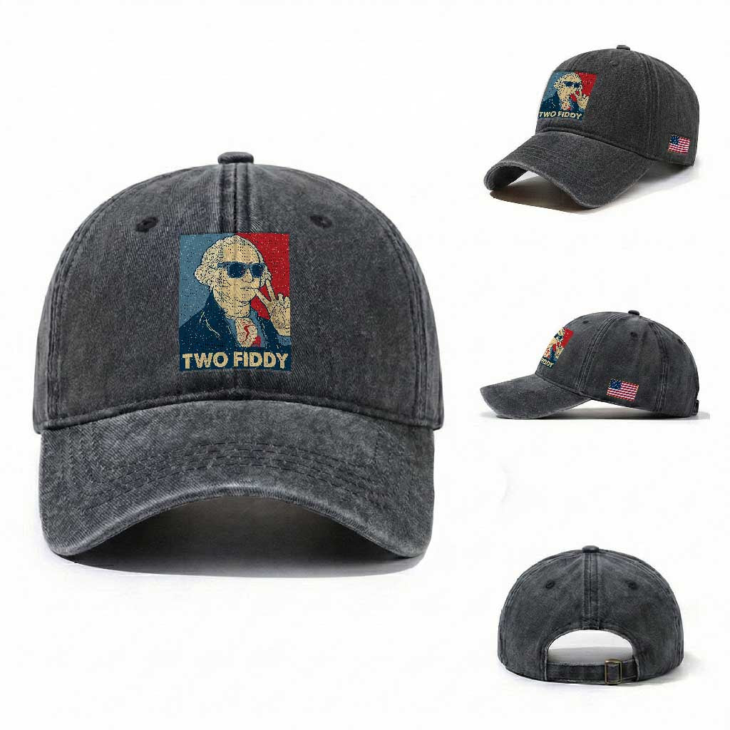 Two Fiddy George Washington 250th Anniversary Washed Cotton Baseball Cap Funny 4th of July