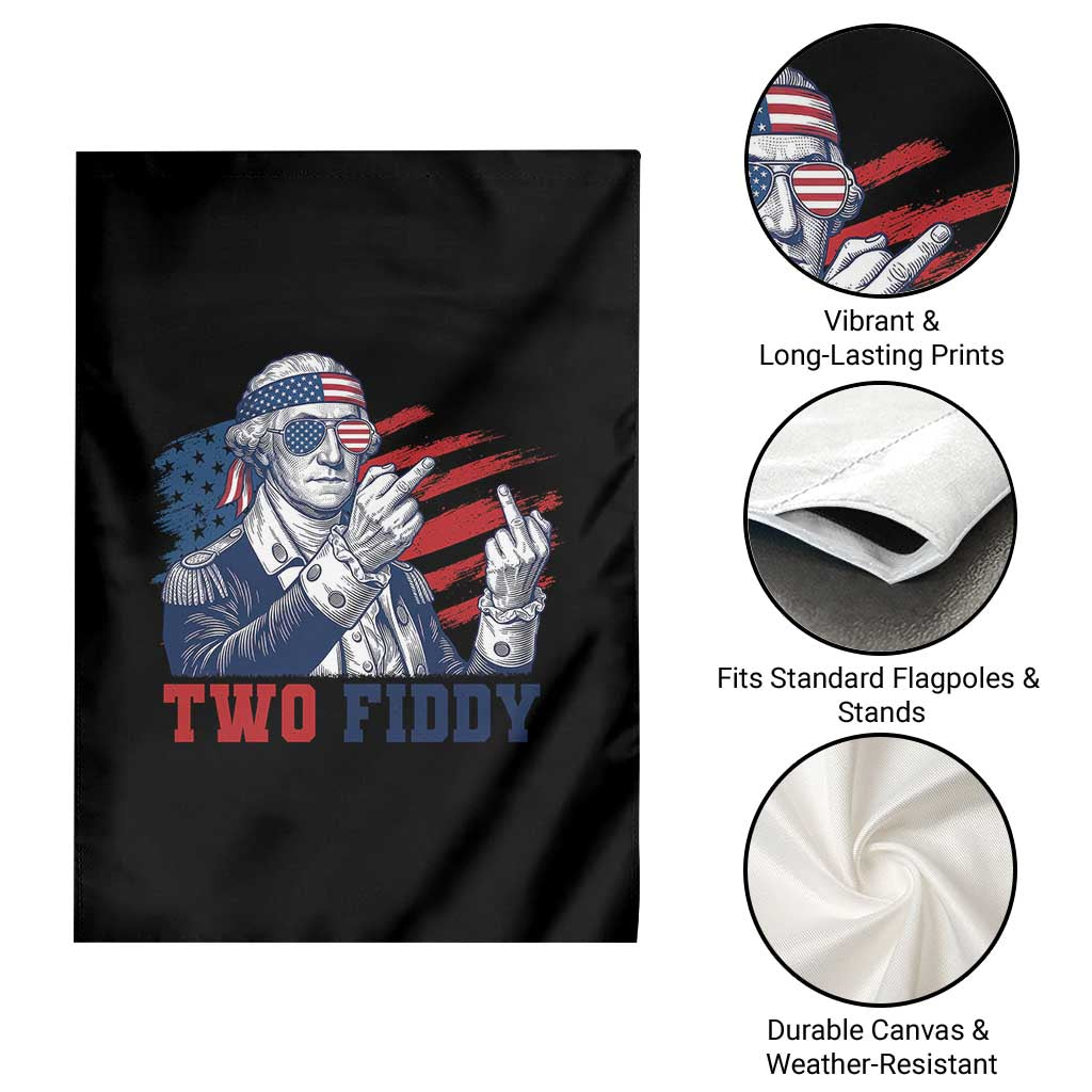 Two Fiddy 250th Anniversary Garden Flag Funny George Washington 4th of July