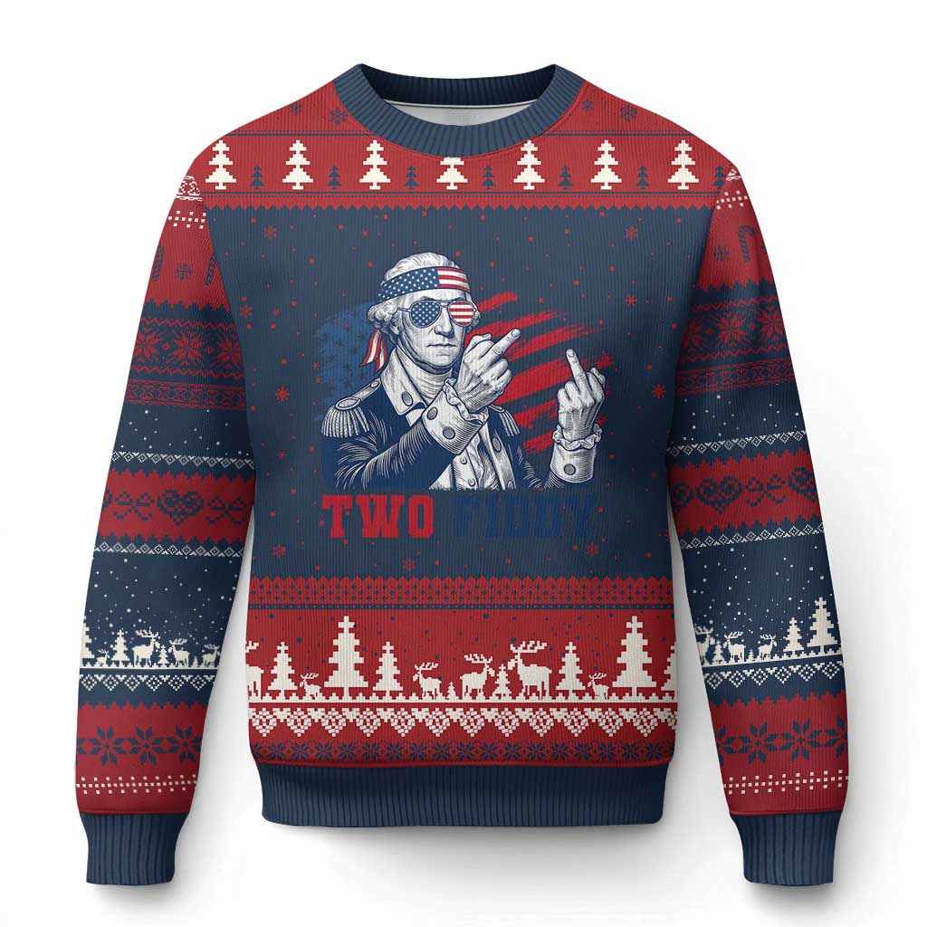 Two Fiddy 250th Anniversary Ugly Christmas Sweater Funny George Washington 4th of July