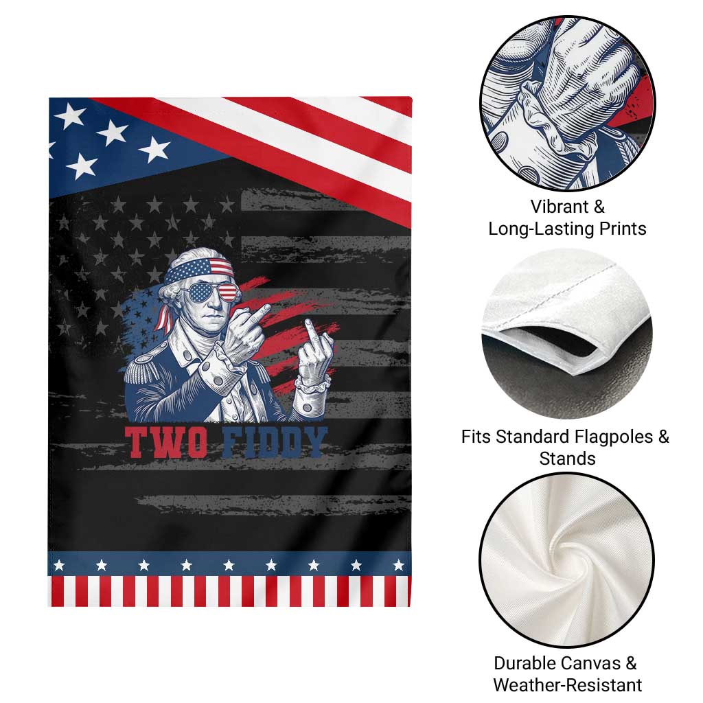 Two Fiddy 250th Anniversary Patriotic Garden Flag Funny George Washington 4th of July