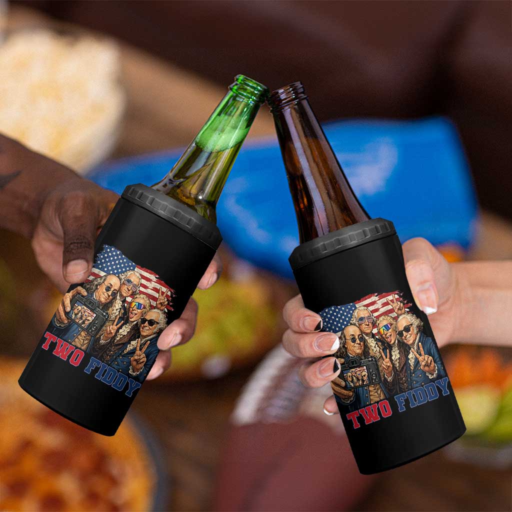 Two Fiddy 250th Anniversary 4 in 1 Can Cooler Tumbler Funny Founding Father 4th of July