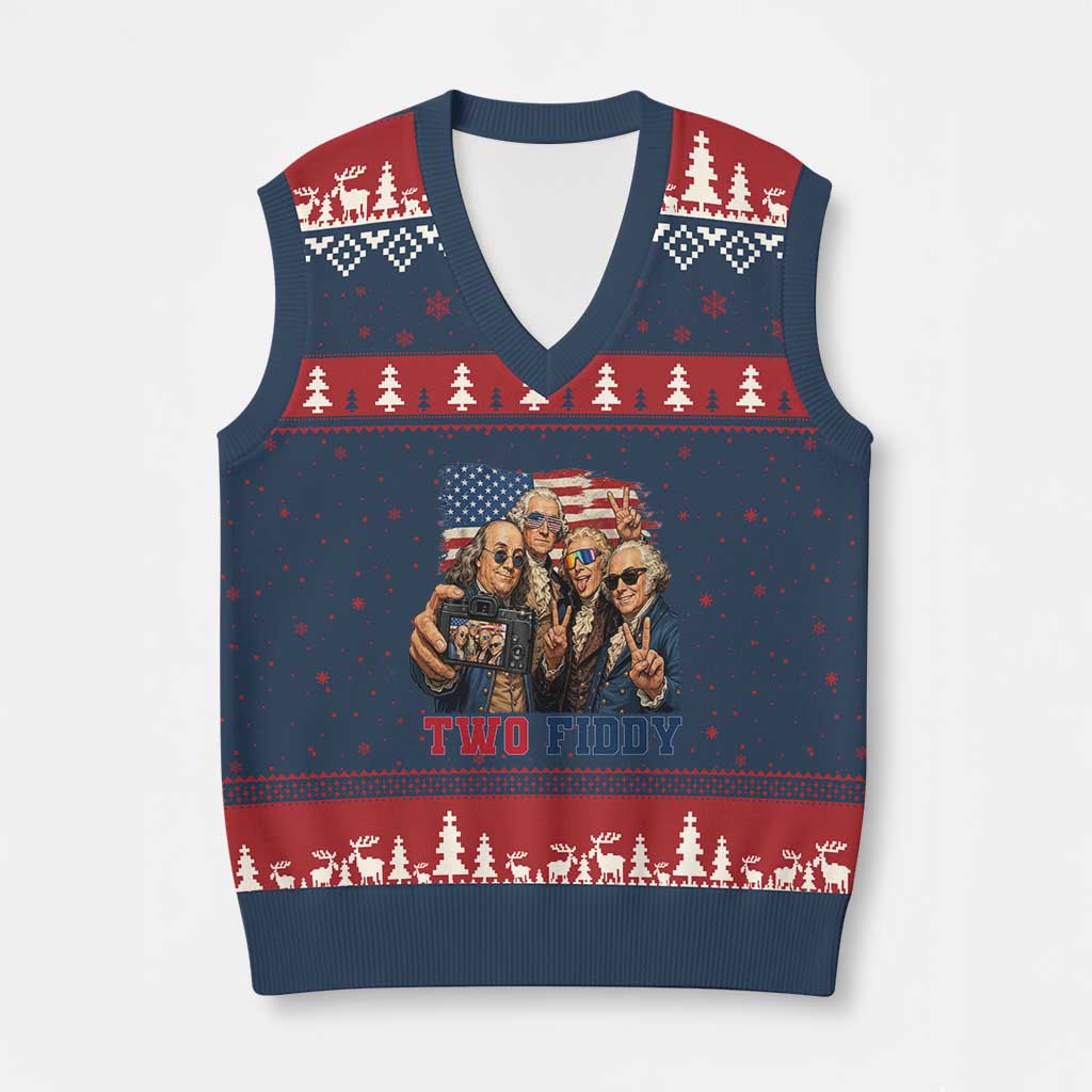 Two Fiddy 250th Anniversary V-Neck Knit Sweater Vest Funny Founding Father 4th of July