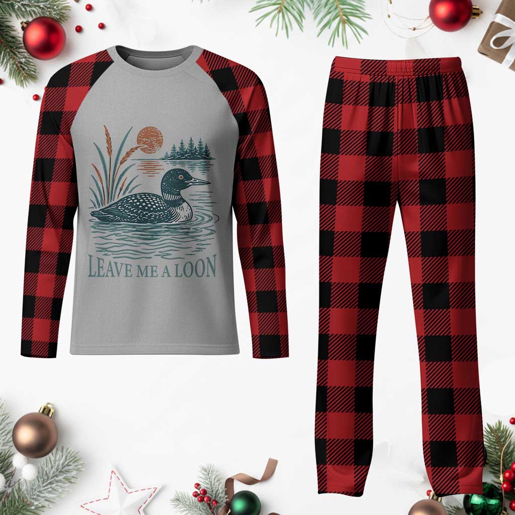 Leave Me A Loon Vintage Lake Bird Plaid Pajama Set Funny Loon Pun Nature Bird Lovers