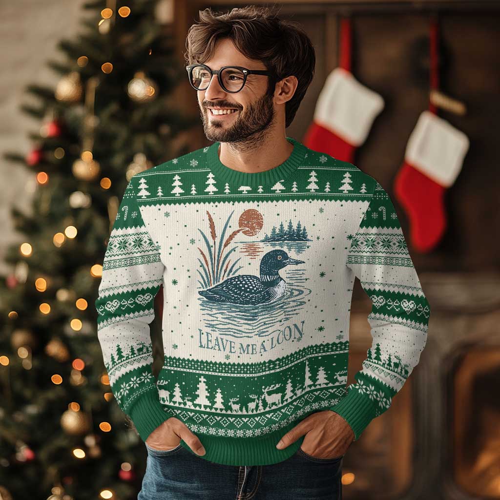Leave Me A Loon Vintage Lake Bird Ugly Christmas Sweater Funny Loon Pun Nature Bird Lovers