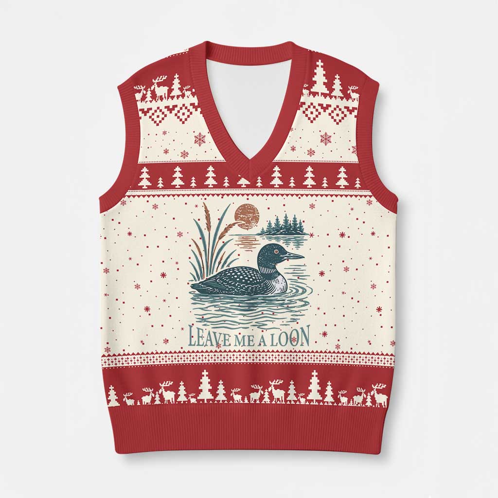 Leave Me A Loon Vintage Lake Bird V-Neck Knit Sweater Vest Funny Loon Pun Nature Bird Lovers