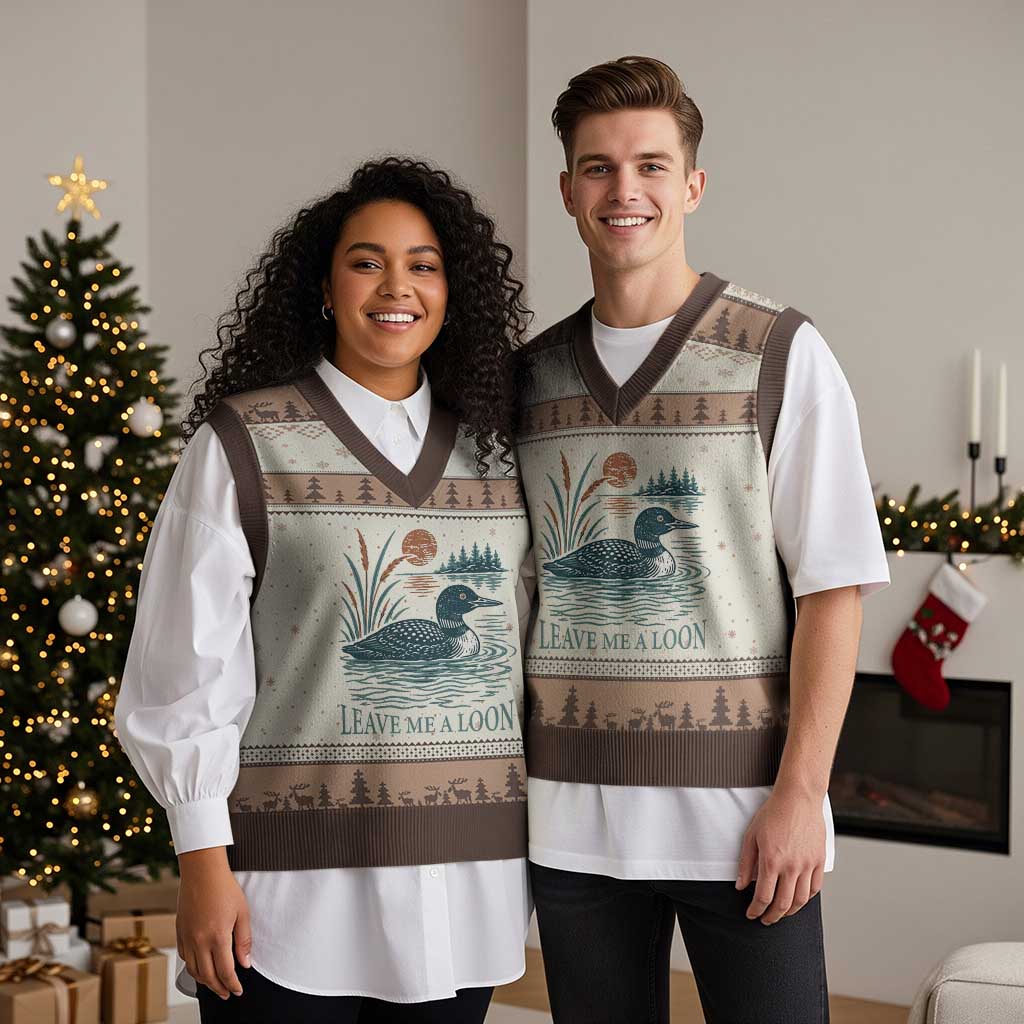 Leave Me A Loon Vintage Lake Bird V-Neck Knit Sweater Vest Funny Loon Pun Nature Bird Lovers