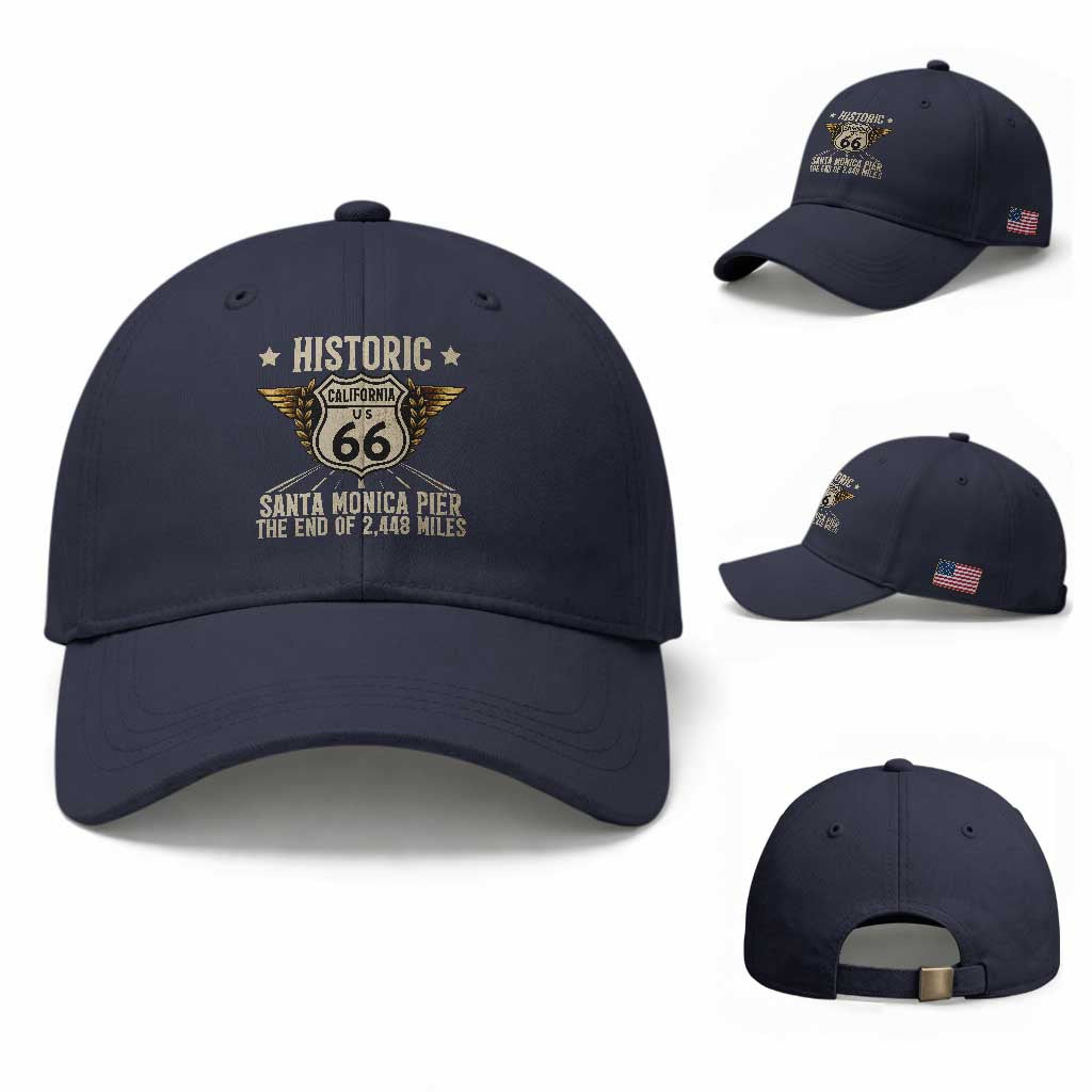 Route Highway 66 Historic California Santa Monica Pier Baseball Cap