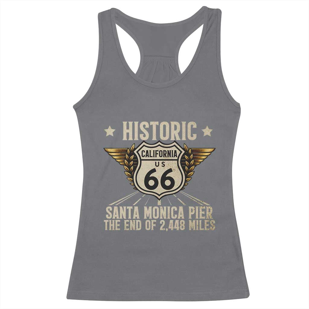 Route Highway 66 Historic California Santa Monica Pier Racerback Tank Top
