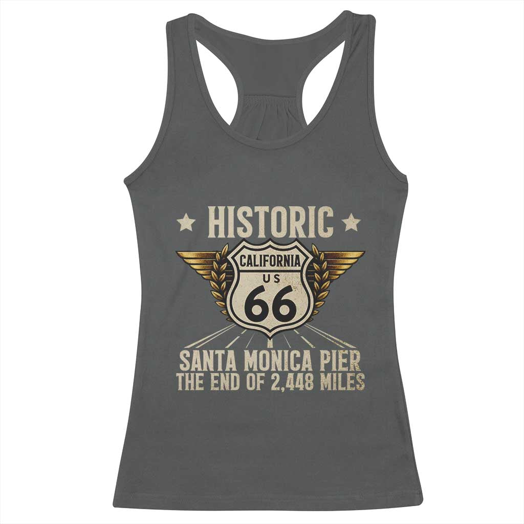 Route Highway 66 Historic California Santa Monica Pier Racerback Tank Top