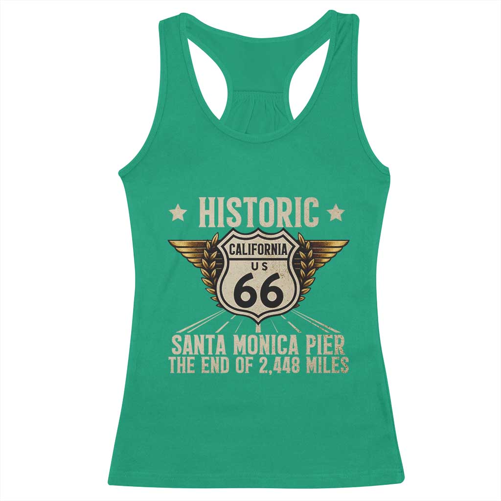 Route Highway 66 Historic California Santa Monica Pier Racerback Tank Top