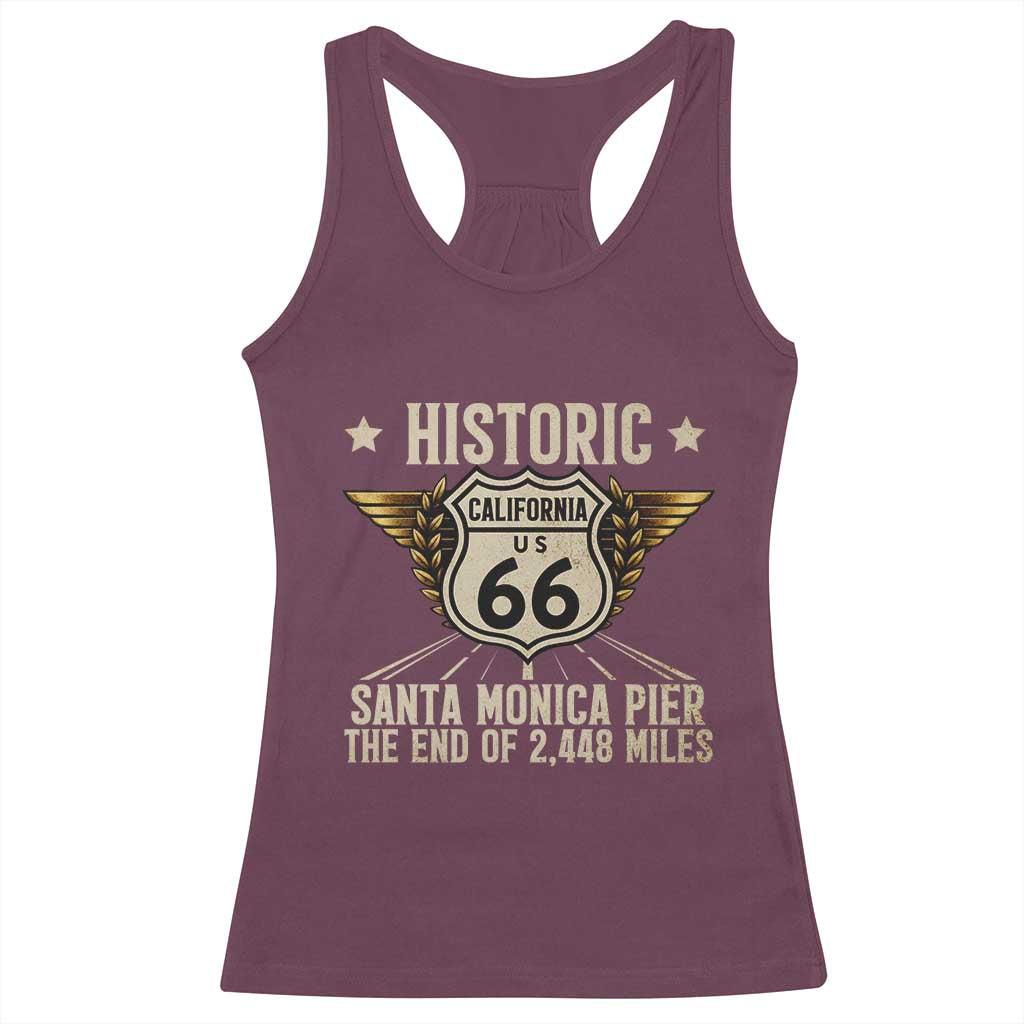 Route Highway 66 Historic California Santa Monica Pier Racerback Tank Top