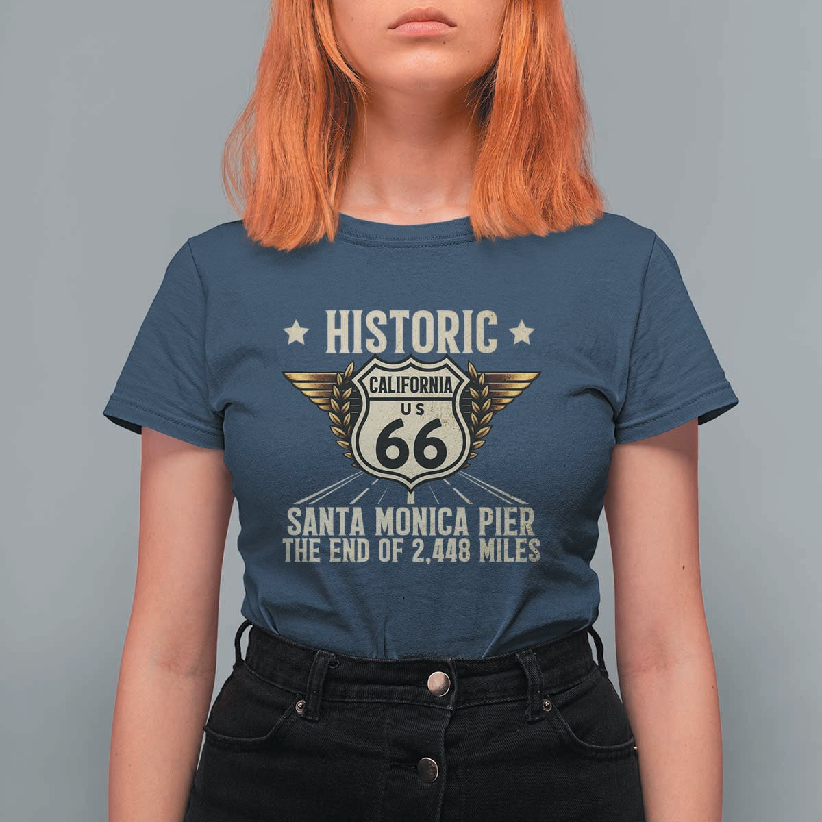 Route Highway 66 Historic California Santa Monica Pier T Shirt For Women
