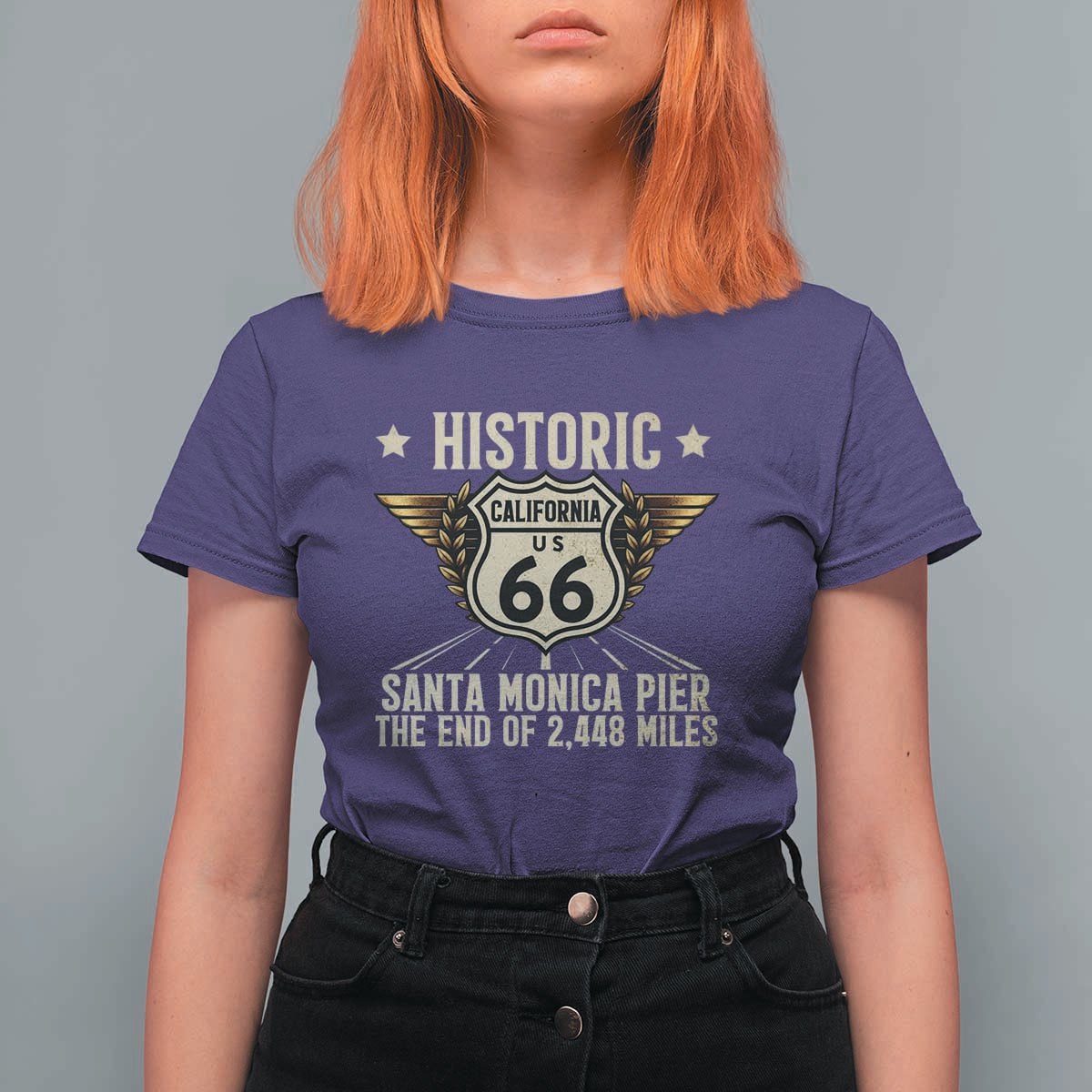 Route Highway 66 Historic California Santa Monica Pier T Shirt For Women