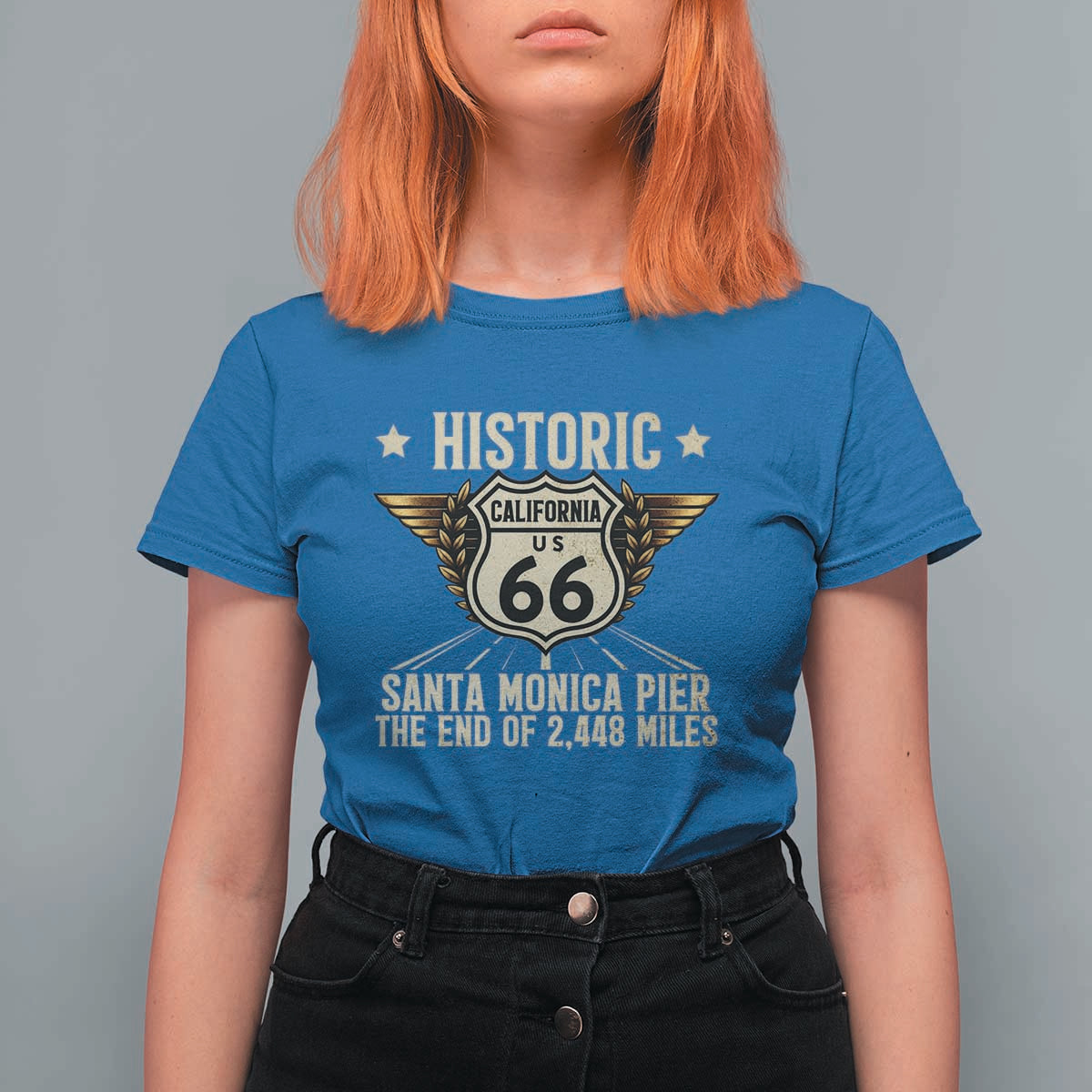 Route Highway 66 Historic California Santa Monica Pier T Shirt For Women