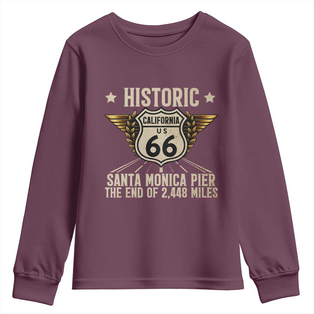 Route Highway 66 Historic California Santa Monica Pier Youth Sweatshirt