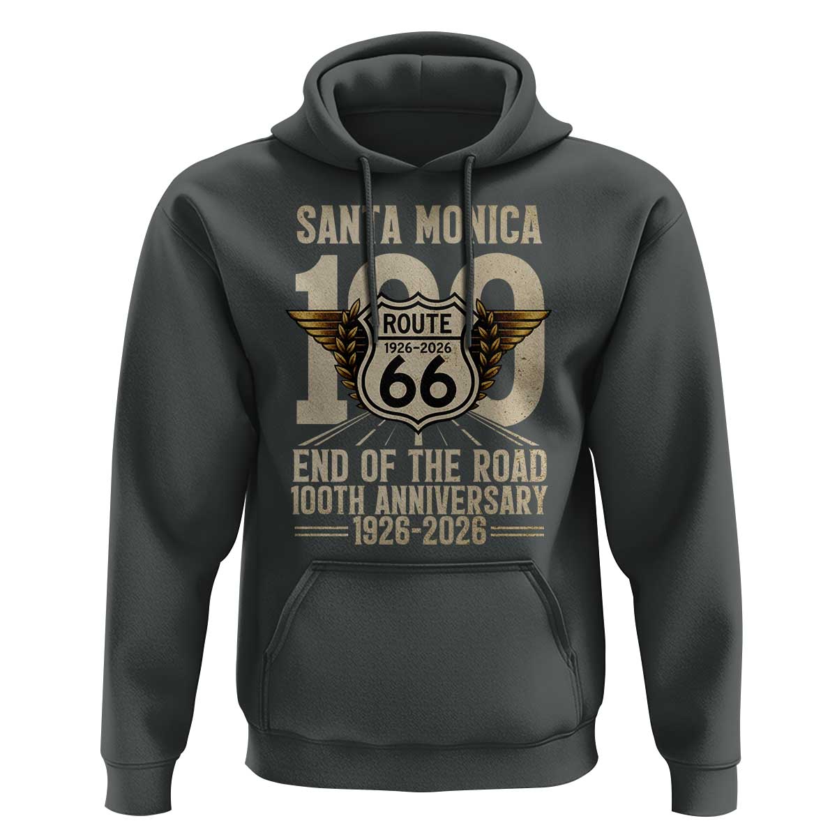 Route Highway 66 100 Year Centennial Anniversary Souvenir Hoodie Santa Monica End of the Road