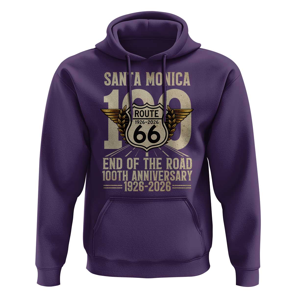 Route Highway 66 100 Year Centennial Anniversary Souvenir Hoodie Santa Monica End of the Road