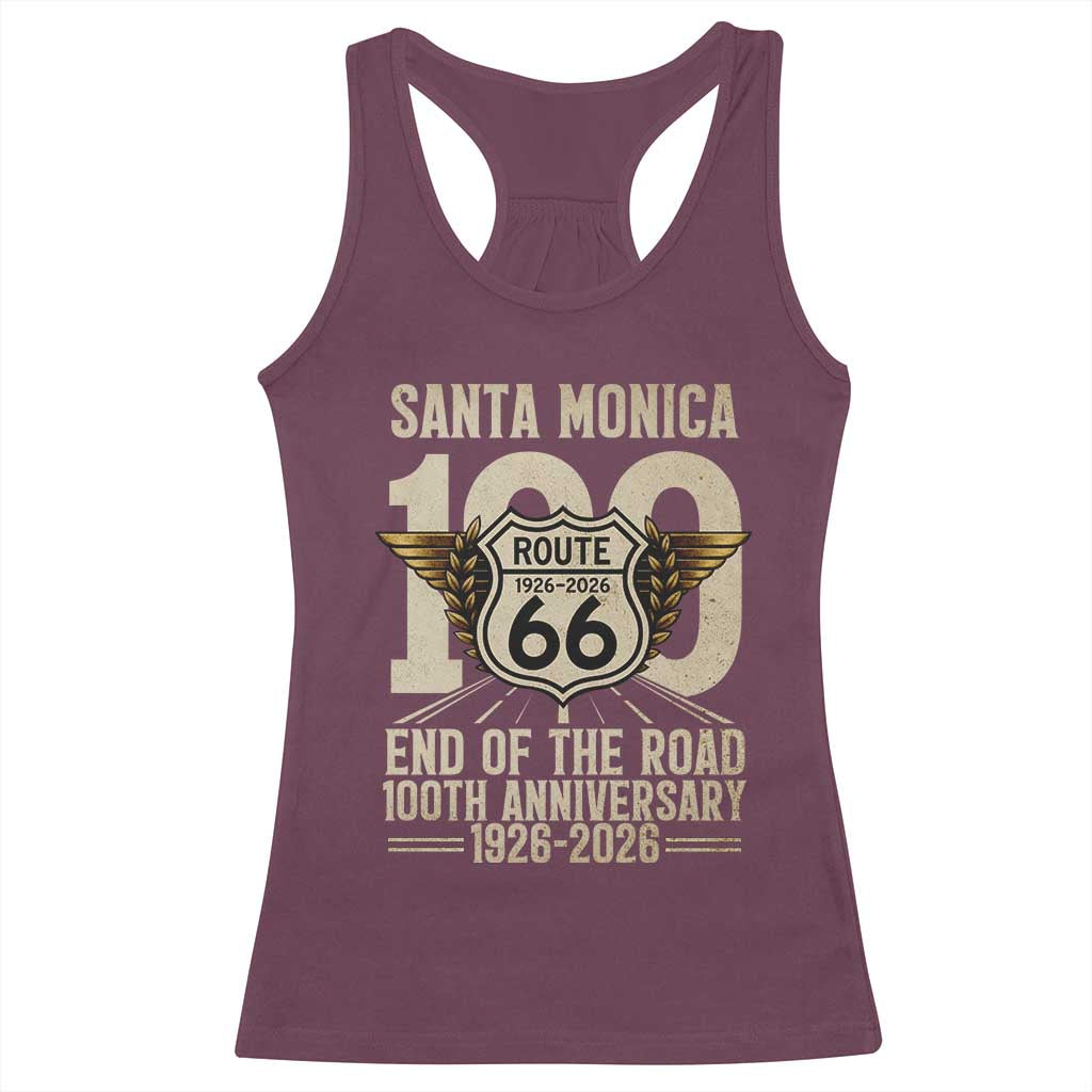 Route Highway 66 100 Year Centennial Anniversary Souvenir Racerback Tank Top Santa Monica End of the Road