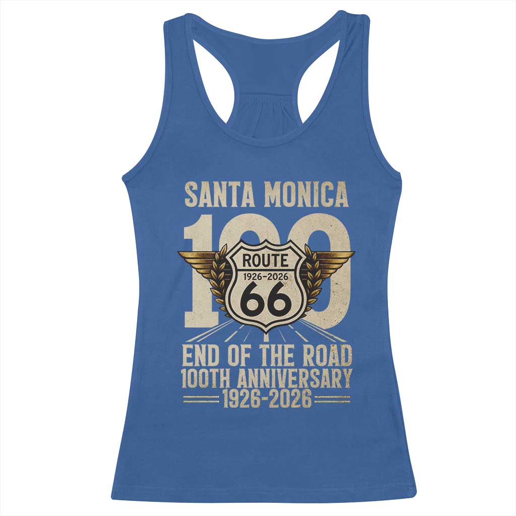Route Highway 66 100 Year Centennial Anniversary Souvenir Racerback Tank Top Santa Monica End of the Road