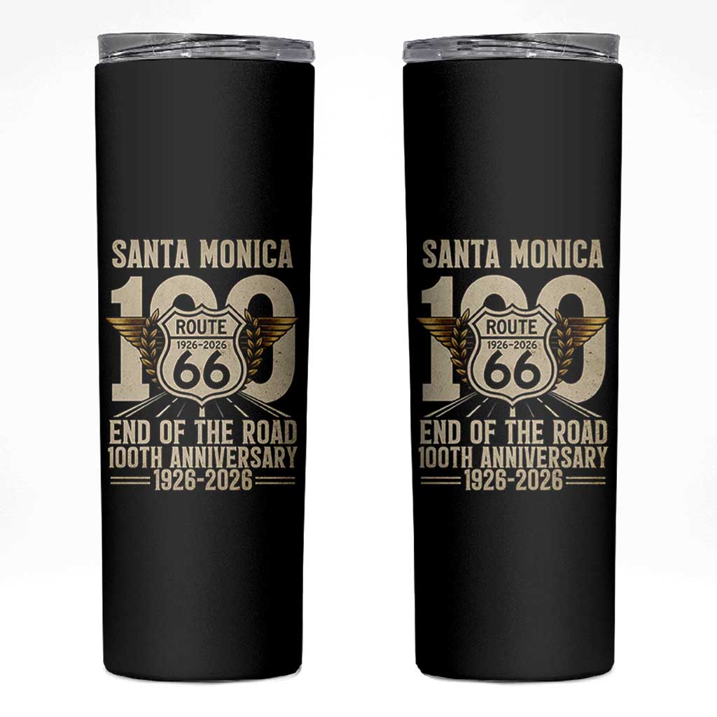 Route Highway 66 100 Year Centennial Anniversary Souvenir Skinny Tumbler Santa Monica End of the Road
