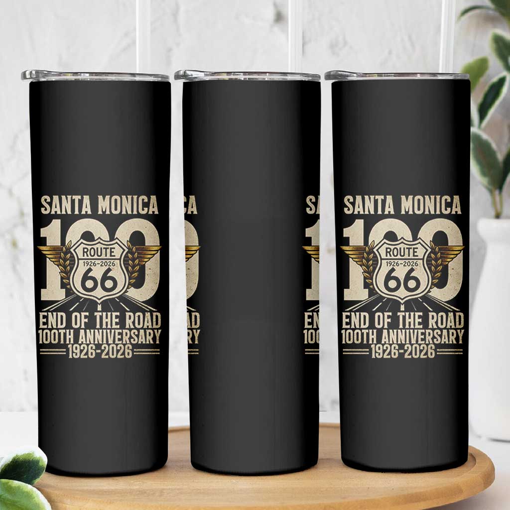 Route Highway 66 100 Year Centennial Anniversary Souvenir Skinny Tumbler Santa Monica End of the Road
