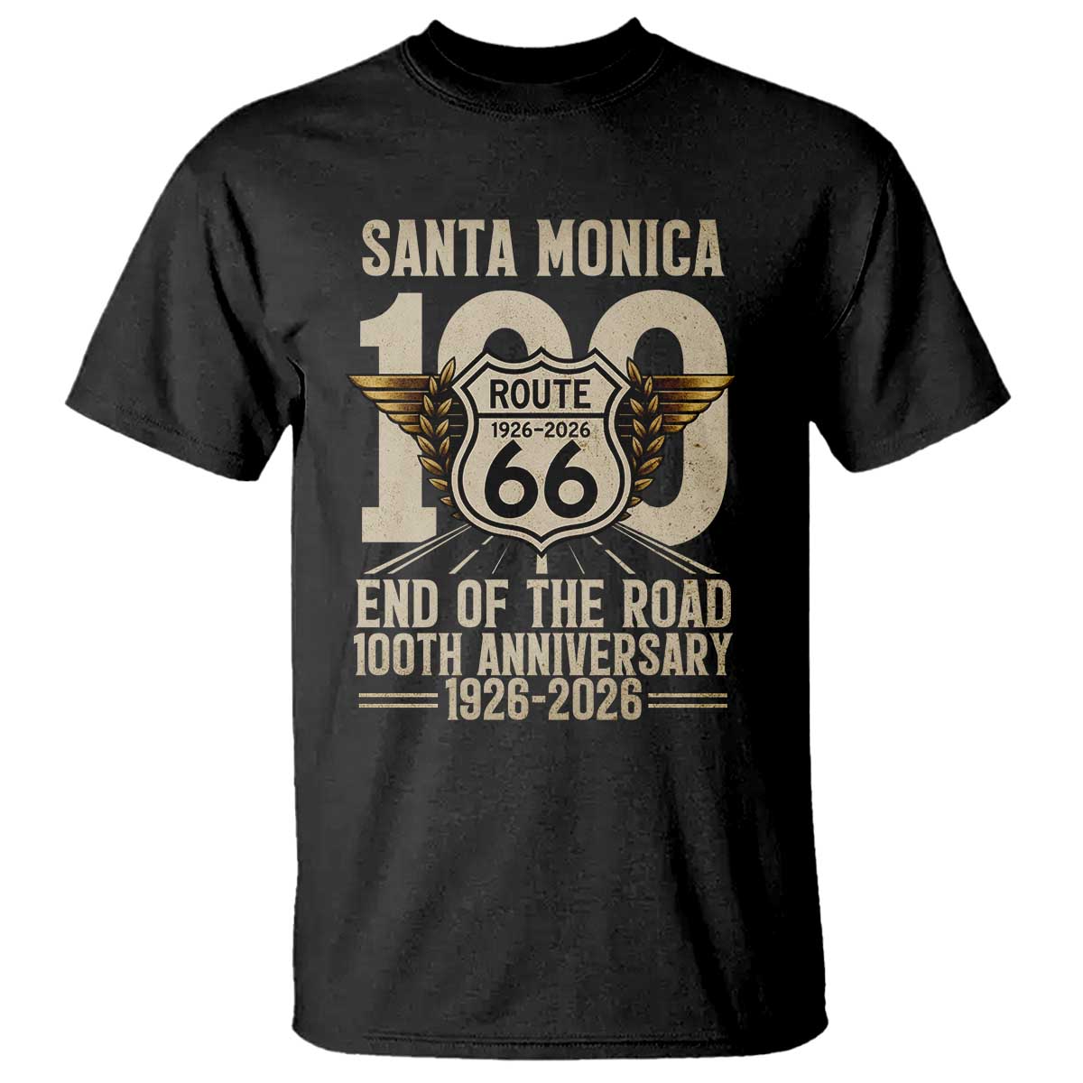Route Highway 66 100 Year Centennial Anniversary Souvenir T Shirt Santa Monica End of the Road
