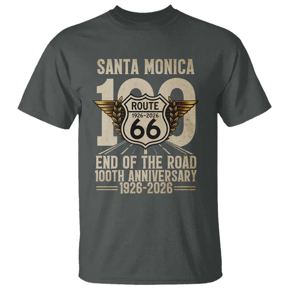 Route Highway 66 100 Year Centennial Anniversary Souvenir T Shirt Santa Monica End of the Road