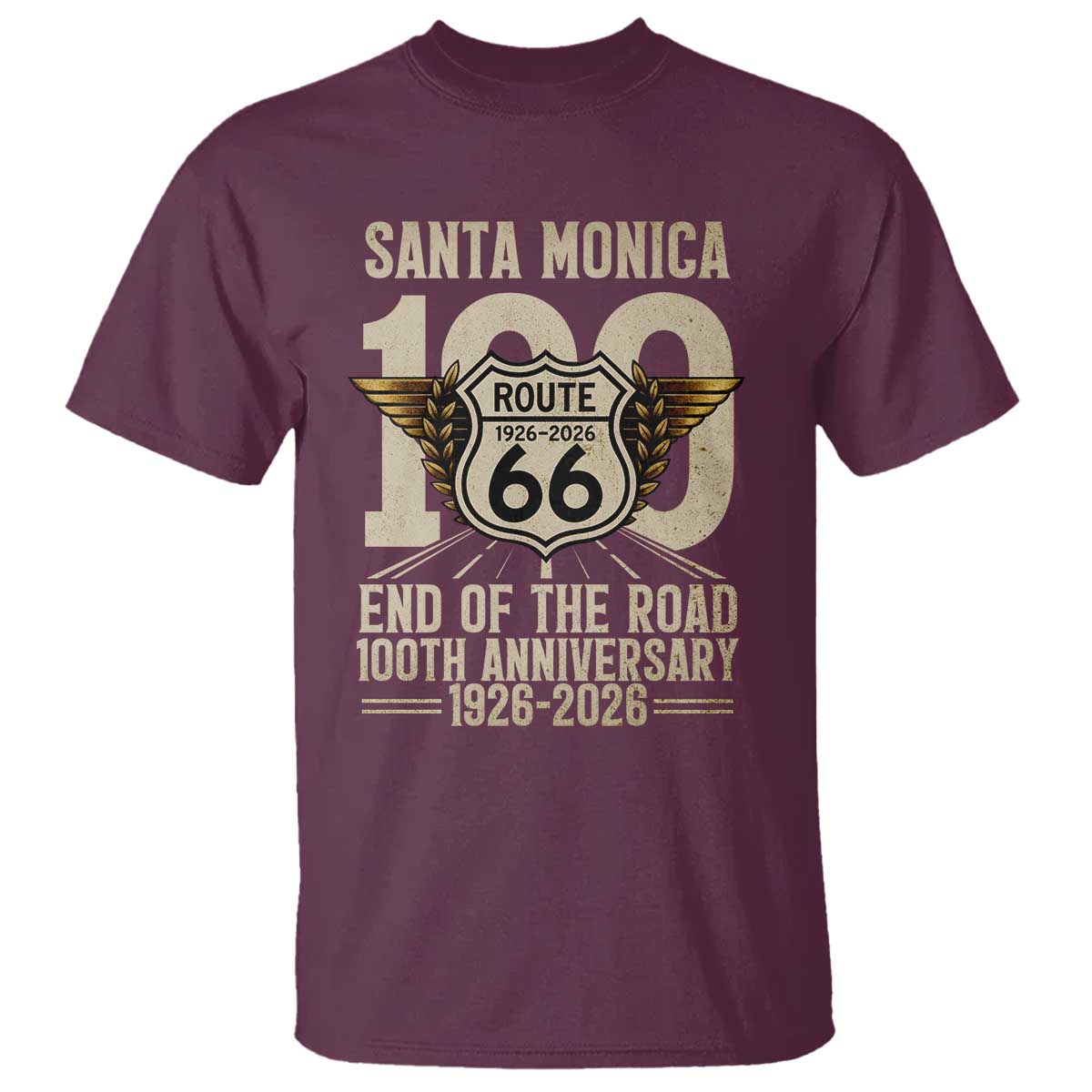 Route Highway 66 100 Year Centennial Anniversary Souvenir T Shirt Santa Monica End of the Road