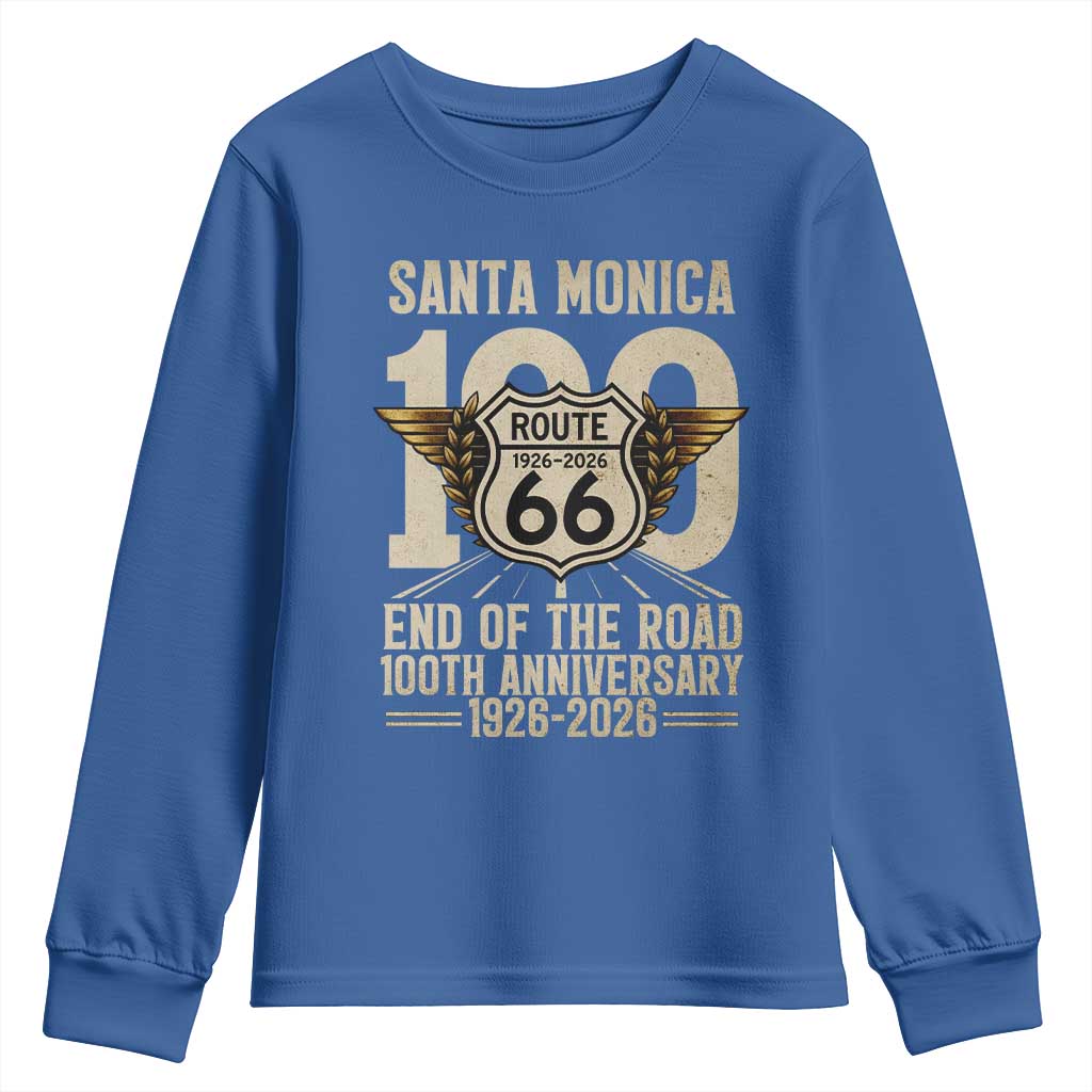 Route Highway 66 100 Year Centennial Anniversary Souvenir Youth Sweatshirt Santa Monica End of the Road