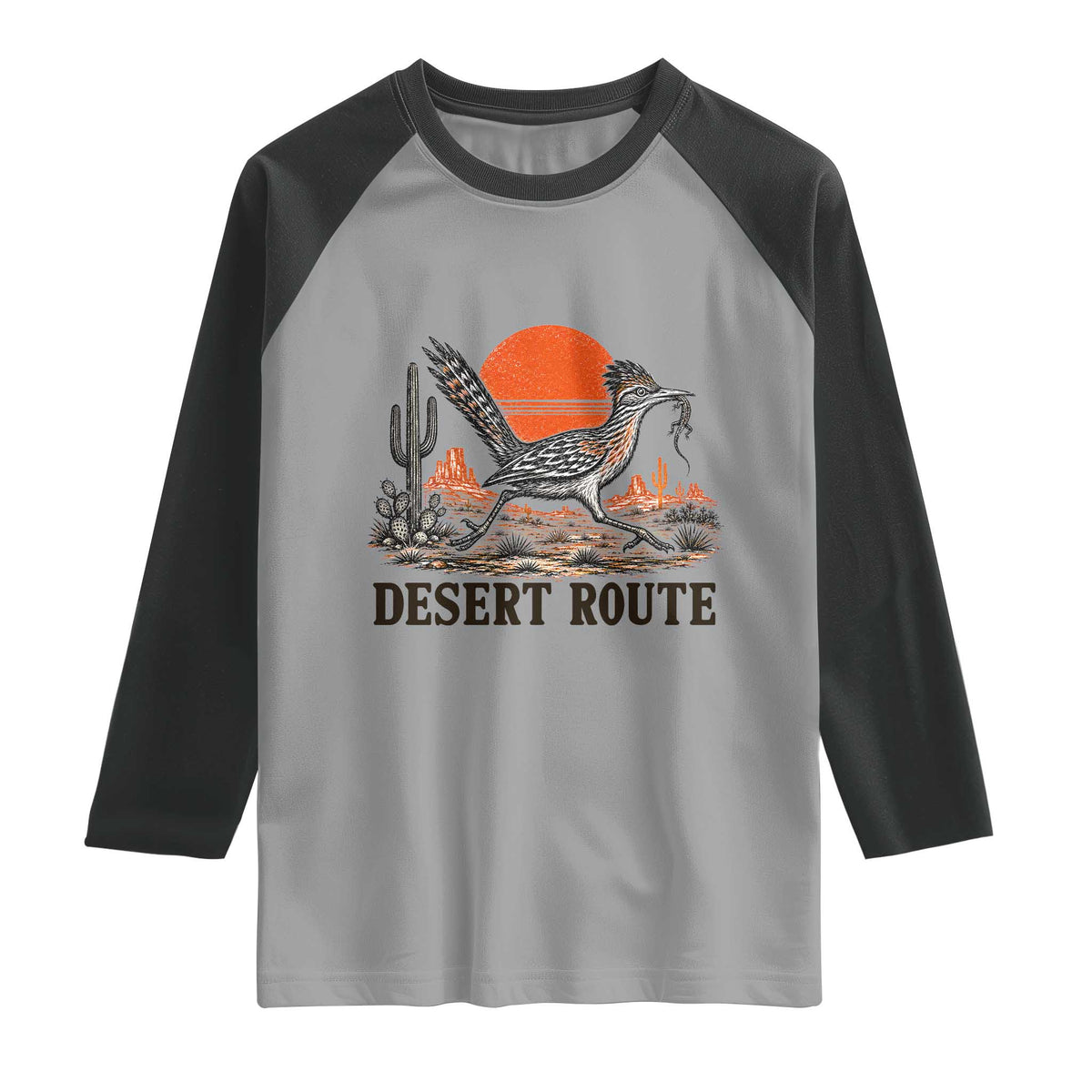 Arizona Roadrunner Bird Desert Landscape Cactus Raglan Shirt