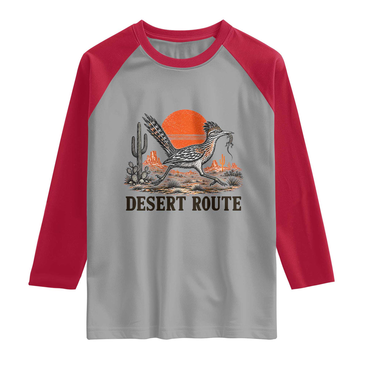Arizona Roadrunner Bird Desert Landscape Cactus Raglan Shirt
