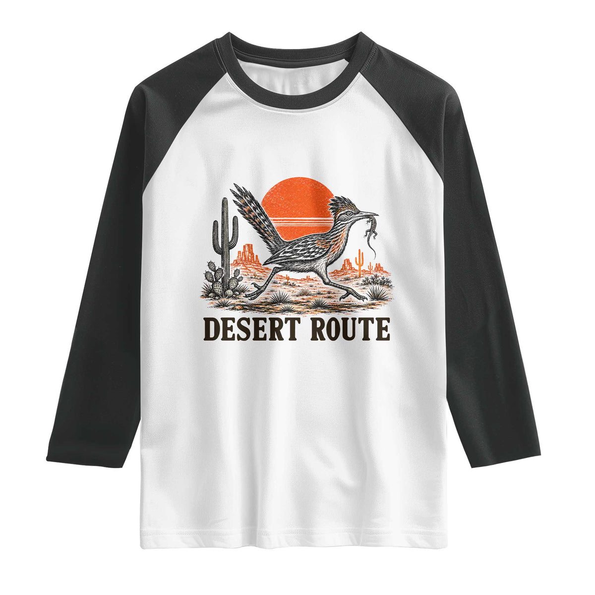 Arizona Roadrunner Bird Desert Landscape Cactus Raglan Shirt
