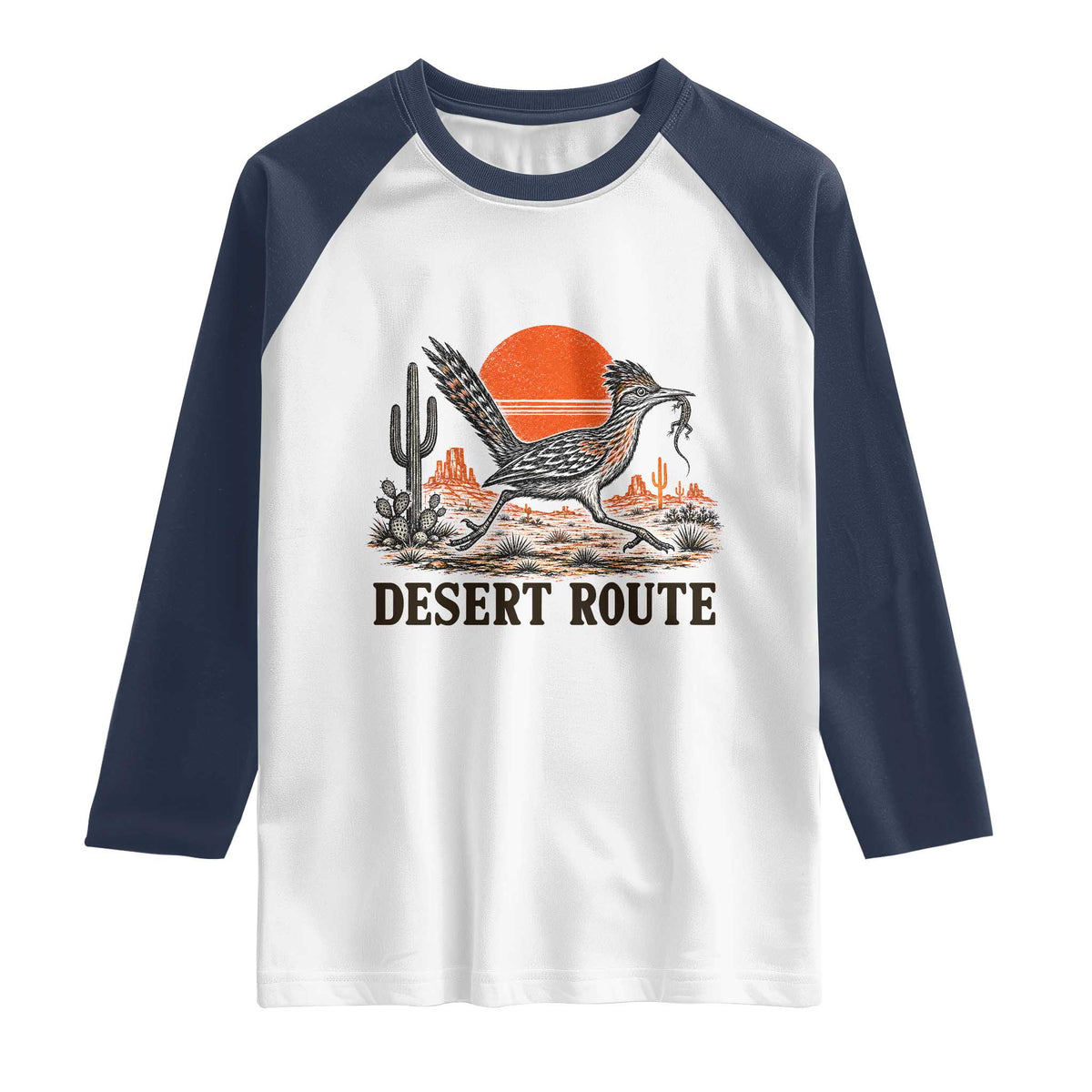 Arizona Roadrunner Bird Desert Landscape Cactus Raglan Shirt