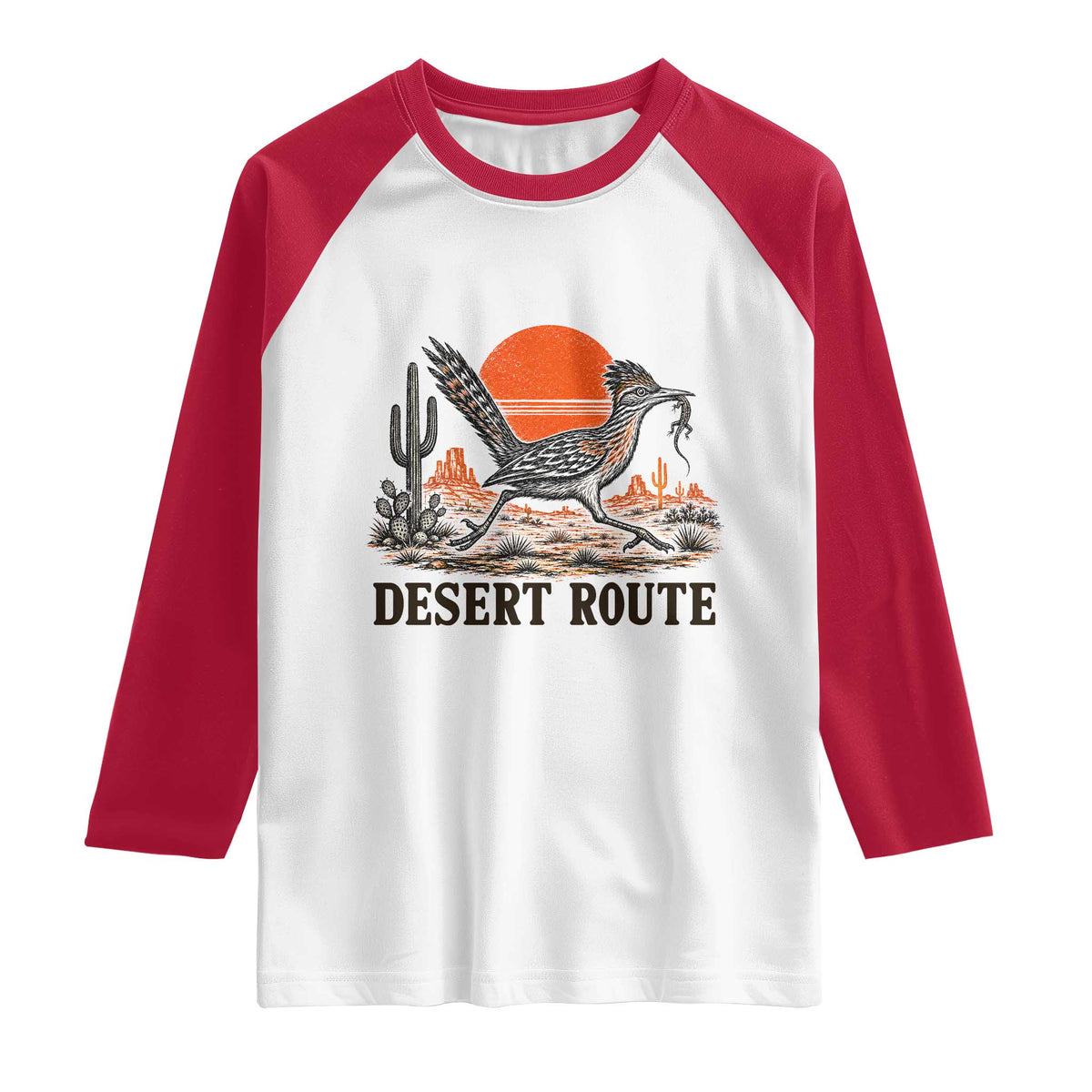 Arizona Roadrunner Bird Desert Landscape Cactus Raglan Shirt