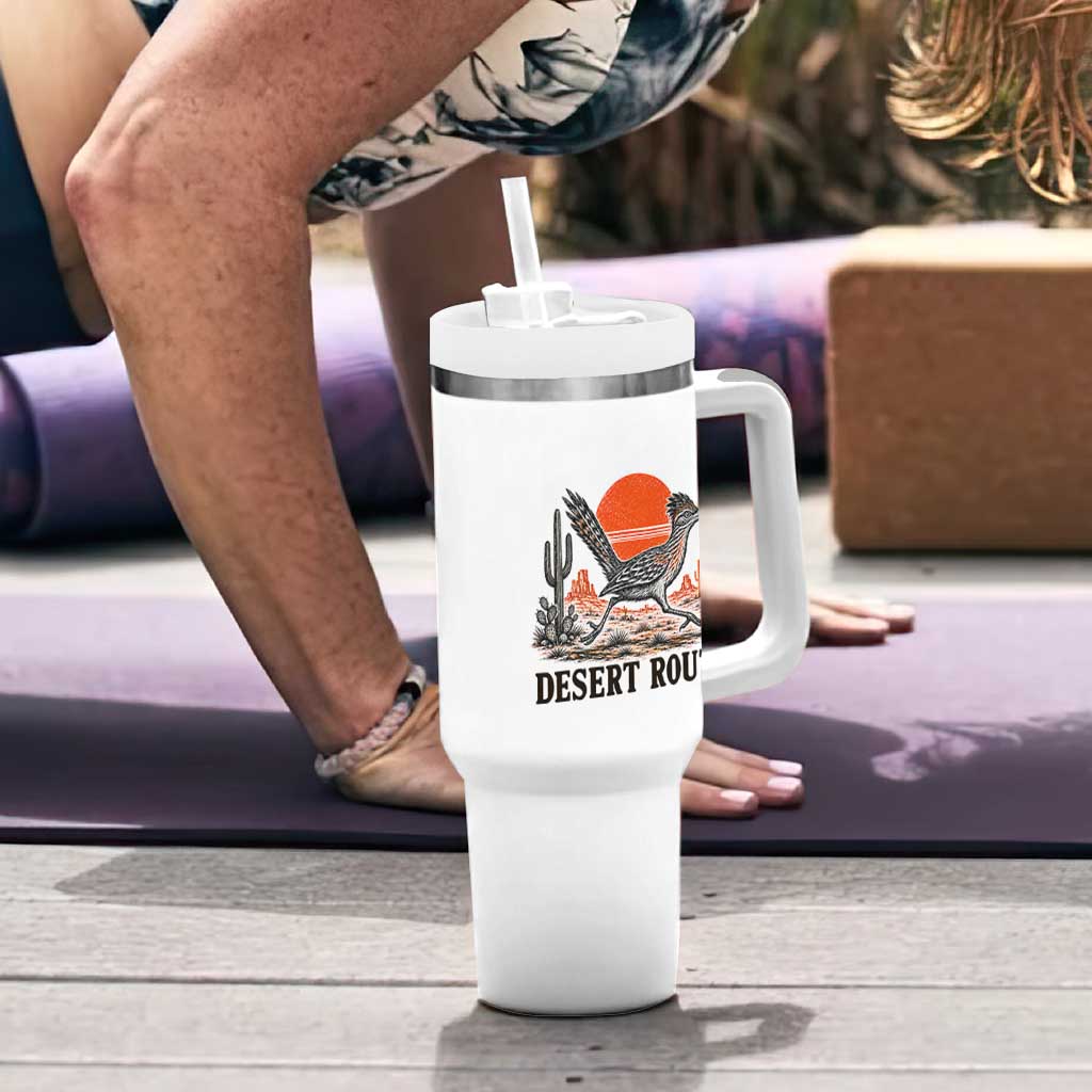 Arizona Roadrunner Bird Desert Landscape Cactus Tumbler With Handle