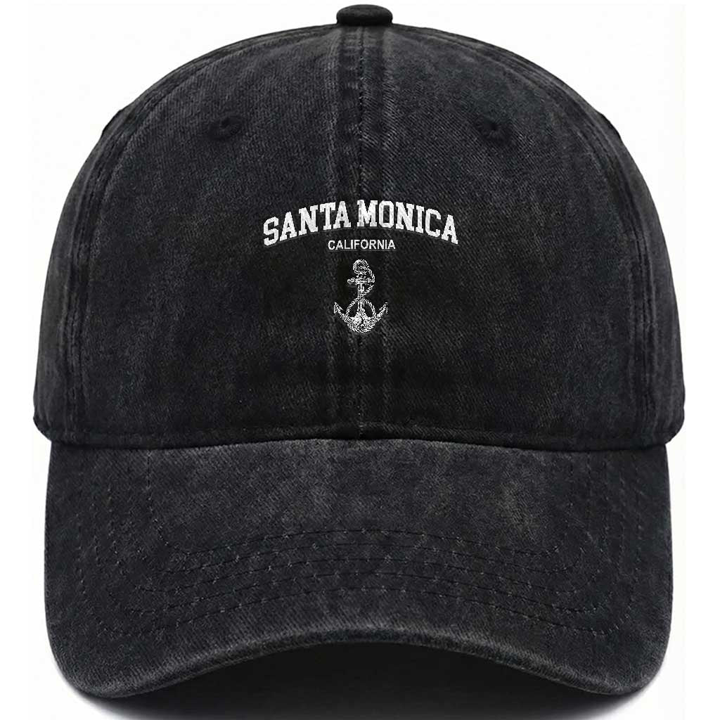 Santa Monica CA California Travel Souvenir Washed Cotton Baseball Cap