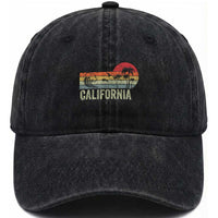 Retro California Beach Shirt, Vintage Cali Sunset Tee Washed Cotton Baseball Cap