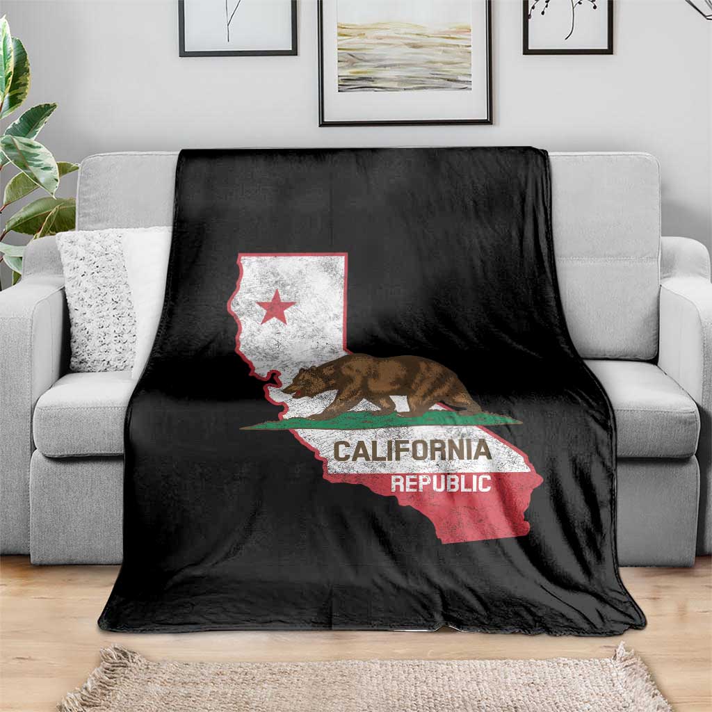 California Republic Cali Map Flag Distressed Style Throw Blanket
