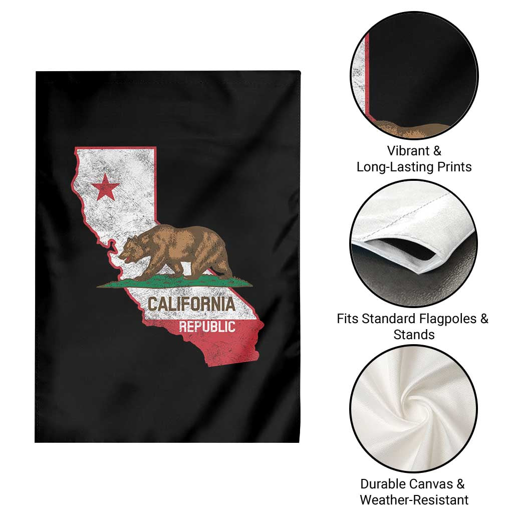 California Republic Cali Map Flag Distressed Style Garden Flag