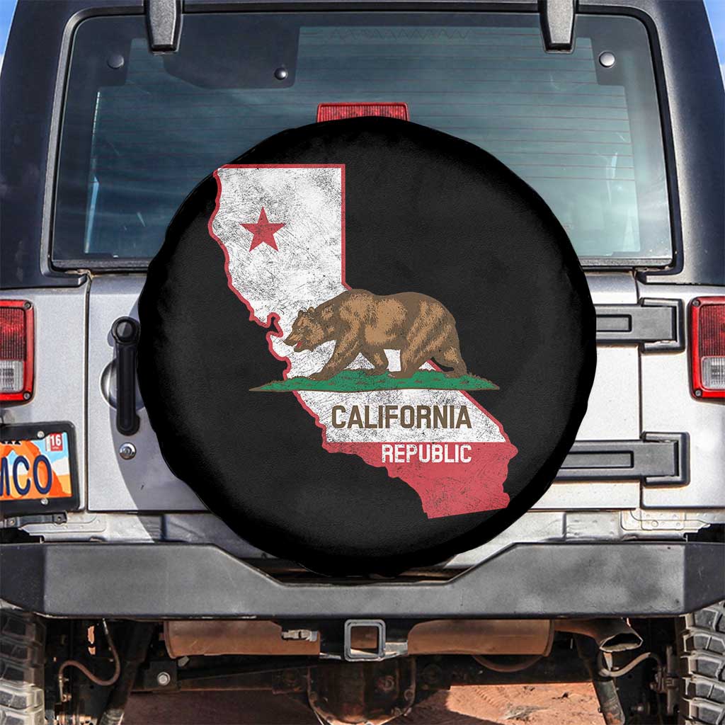 California Republic Cali Map Flag Distressed Style Spare Tire Cover